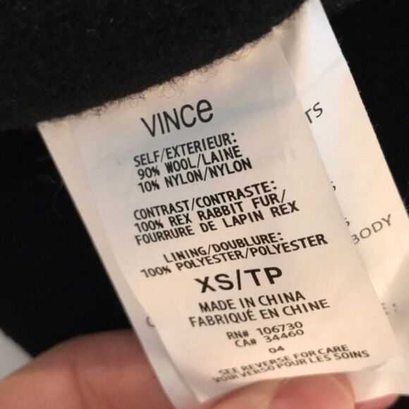 Vince Black Wool Rabbit Fur Paneled Coat XS Classic Contemporary ASO Kardashian - Picture 9 of 13